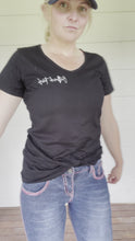 Load and play video in Gallery viewer, Ladies Black V-neck Signature Tee

